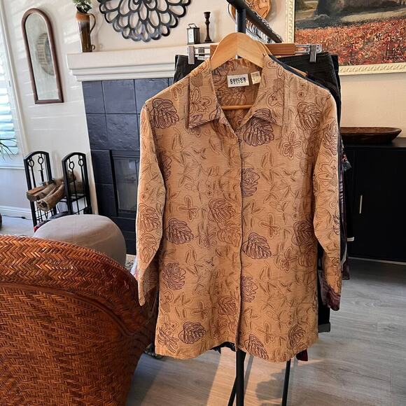 Vintage Chicos Jacket Womens Size 1/Medium Silk & Linen Blend Embroidered Palm - Picture 16 of 16